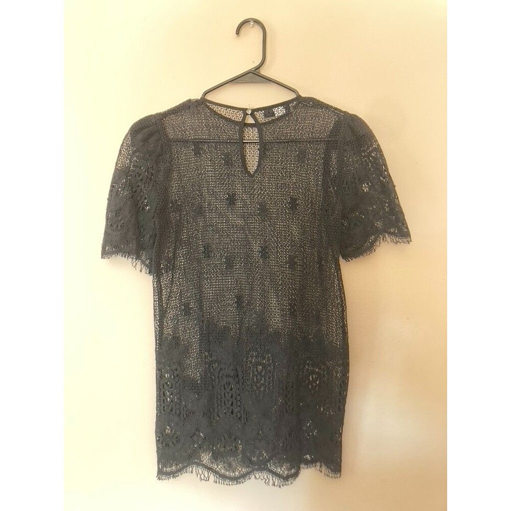 Vintage Chenelli Black Sheer Mesh Short Sleeve Top Blouse - size 4